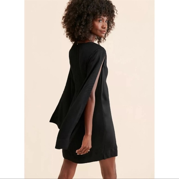 Anthropologie Maeve Flowy Bell Slit Sleeve Lined Black Minidress Size 0 XXS XS - Picture 1 of 10